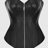 Womens Faux Leather Zipper Front Bustier Corset Top