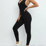 Women's Beautiful Back Sleeveless Elastic Tights Jumpsuit