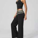 Two Piece Workout Set Halter Cami Crop Top with Wide Leg Pants