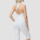 Hourglass Figure Body Shaper Waist Cincher Polka Dot Capri Jumpsuit Two-Piece Set