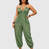 Halter Backless Ruched Pocket Jogger Jumpsuit