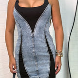 Sorelyne® Contrast Color Suspenders Bodycon Mini Denim Dress