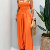 Solid Color Cut-out Cami Backless Jumpsuit