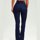 Dark Blue Butt Lifting Skinny Flare Shaping Jeans High Waist Stretch Pants Women Jeans