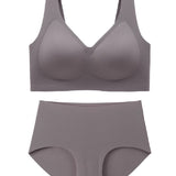 Women's Wirefree Underwear Set Seamless Ultra Comfort Daily Bras With High Waist Panties