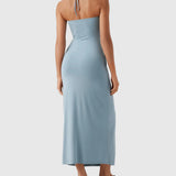Halter Tie Back Built-in Bra Maxi Dress with Pockets