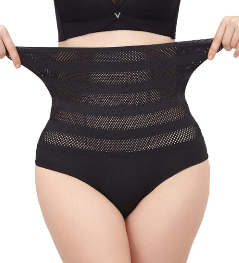 Women's High Waisted Chevron Print Shapewear Panty Tummy Control Mesh Briefs