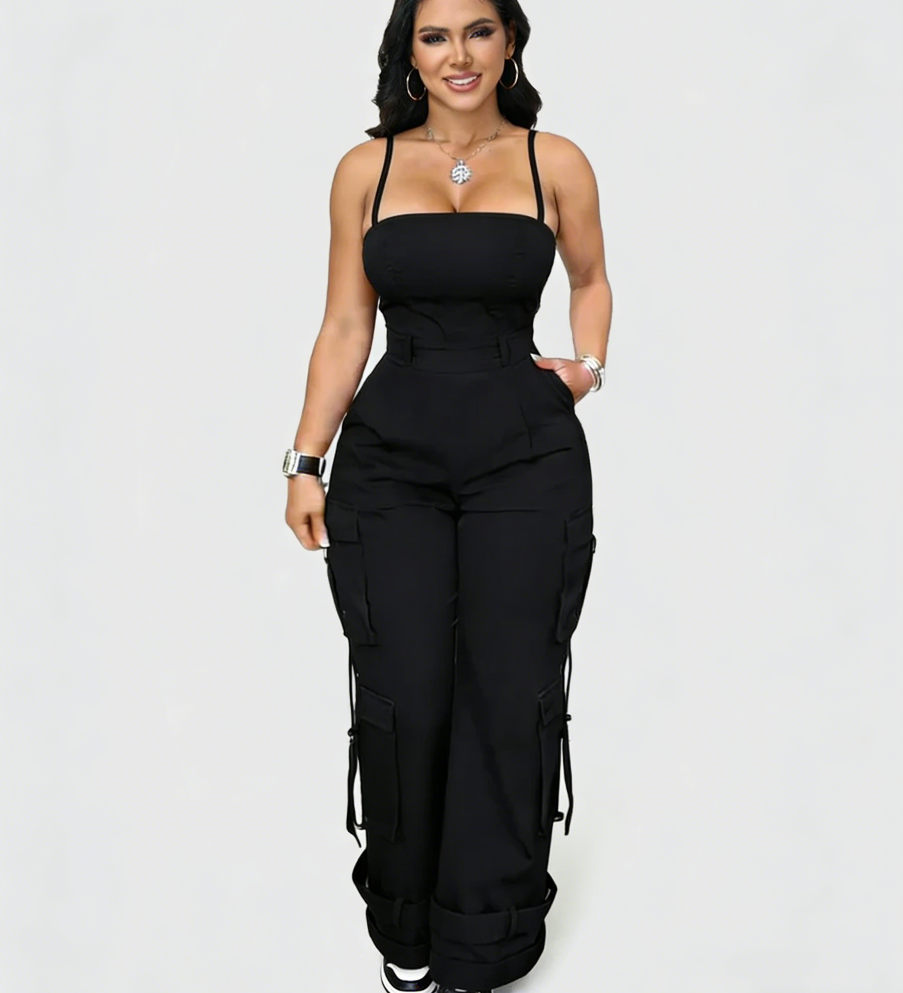Wide Leg Jumpsuit With Pockets for Women Casual Curvy Baggy Cargo One Piece Overall Romper