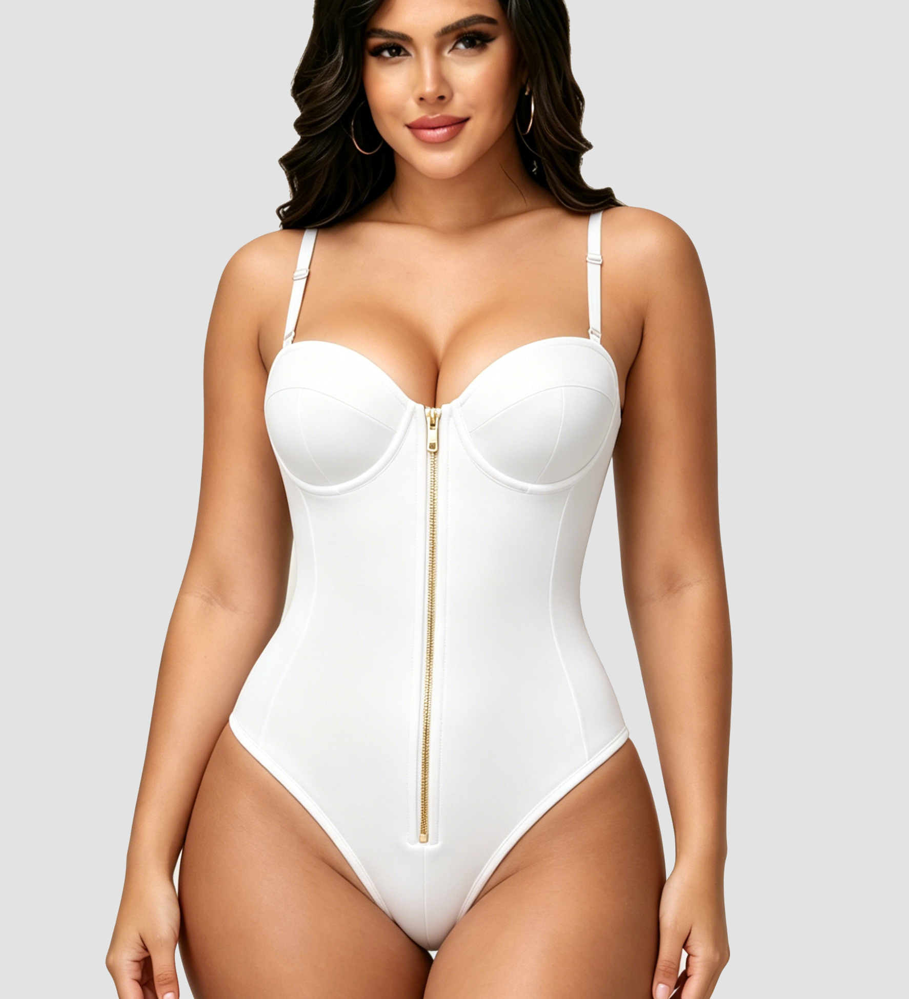 Hourglass Front Zipper Bodysuit with Lace-Up Back
