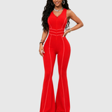 Front Zipper  Cutout Back Sleeveless Flare Leg Slim-fit Jumpsuit