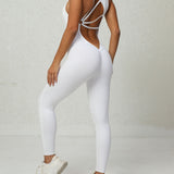 Women's Beautiful Back Sleeveless Elastic Tights Jumpsuit