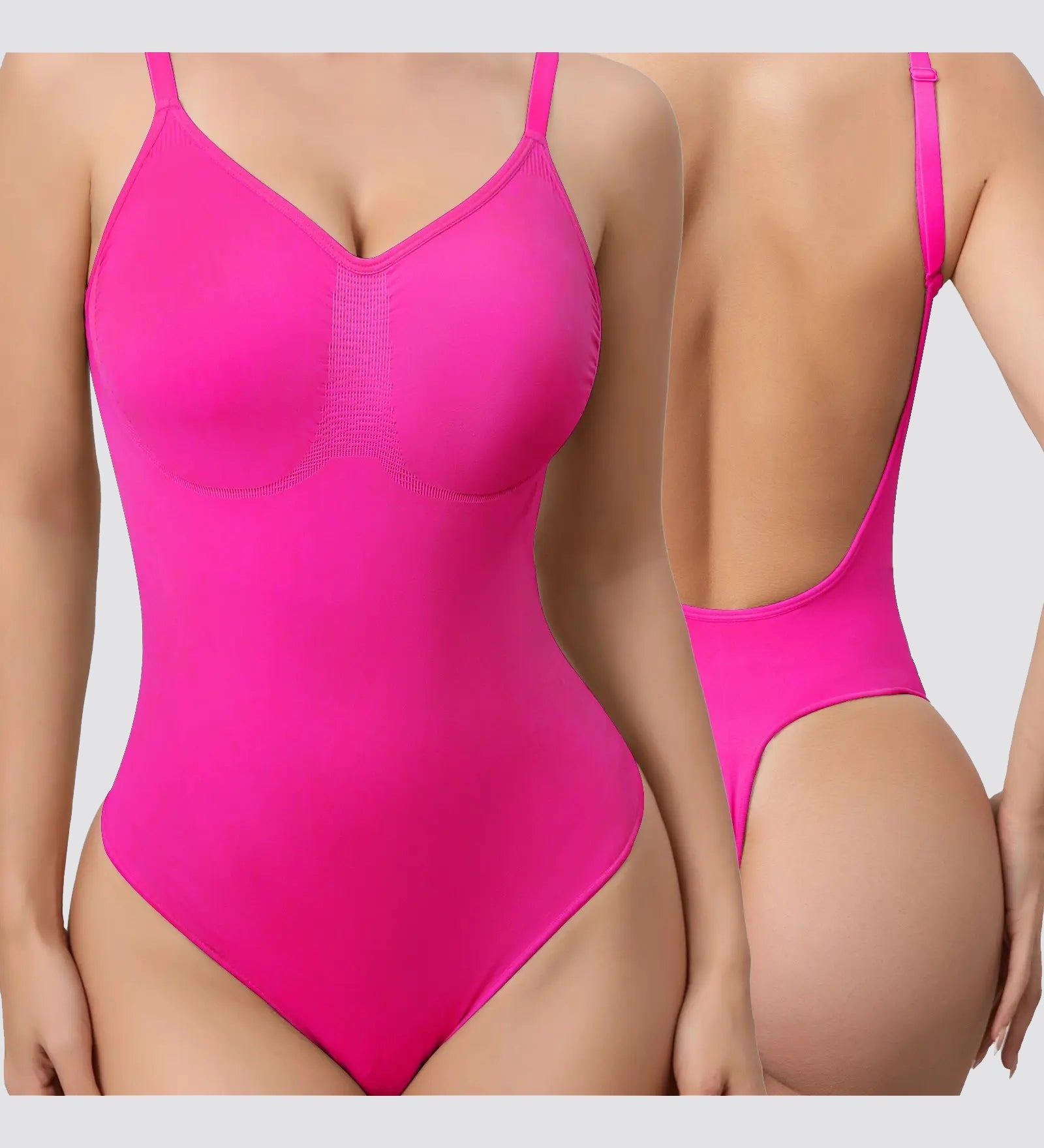 Seamless Deep Open Back  Adjustable Strap Tummy Control Thong Shapewear Bodysuit