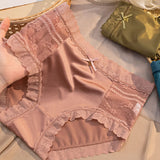 Women's Satin Seamless Ice Silk Mid-waist Briefs Cotton Crotch Butt-Lift Panties