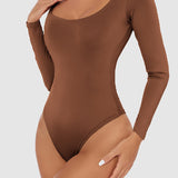 Women's Seamless Square Neck Long Sleeve Bodysuits Sculpting Thong Bottoming Shirt Body Shaper