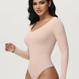 Sorelyne® Women's Long Sleeve V Neck Seamless Bodysuits Tummy Control Thong Shapewear