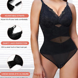 Women's Tummy Control V Neck Thong Bodysuit Corset Sculpting Lace Camisoles Shapewear