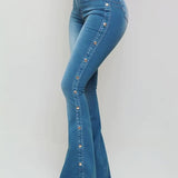 Women's Zipper Fly Side Buttons Vintage Mopping Flared Jeans
