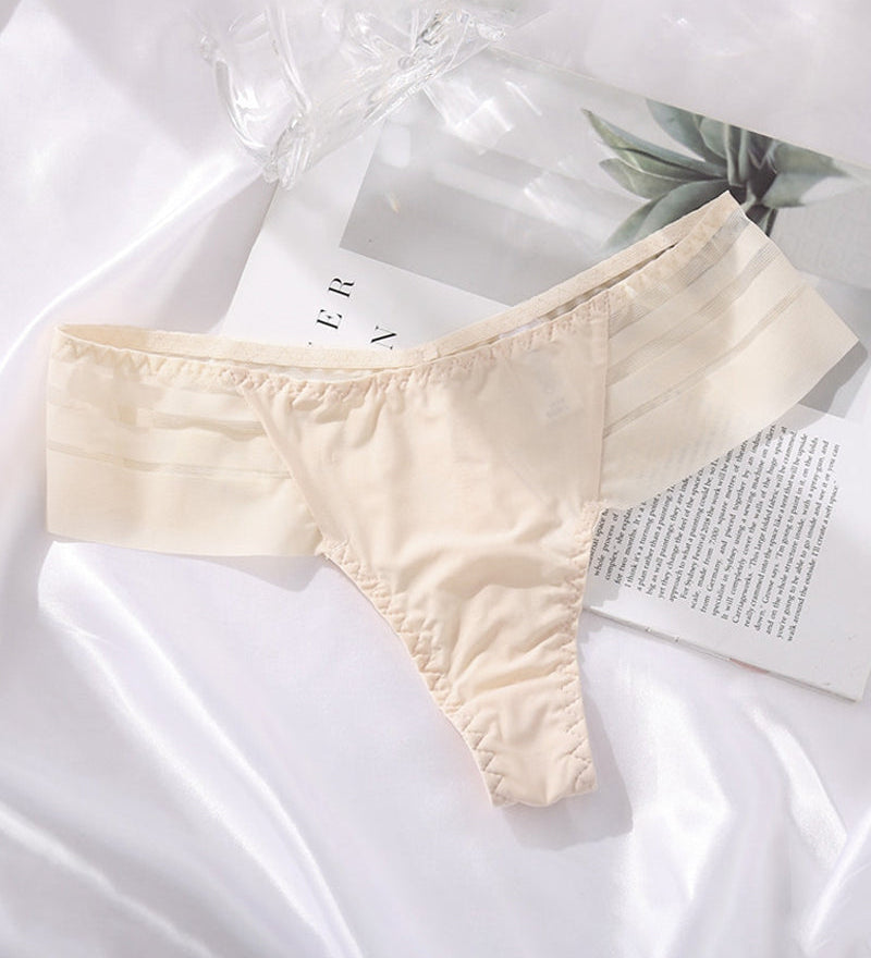 Women's Sexy Striped Ice Silk Panties Seamless Low Waist Breathable Thong