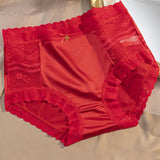 Women's Satin Seamless Ice Silk Mid-waist Briefs Cotton Crotch Butt-Lift Panties
