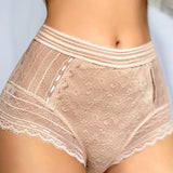 Sexy High Waist Hollow Out Sheer Floral Lace Comfortable Briefs Underwear
