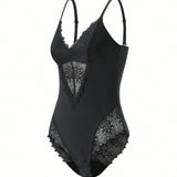 Women's Lace Sheer Spaghetti Strap Cami Bodysuit Sleeveless One Piece Shapewear