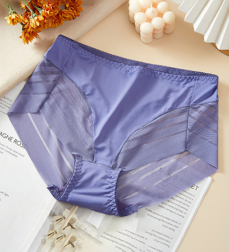 Women's Sexy Seamless Hollow Stripe Mesh Underwear Mid Waist Thong Shaping Briefs
