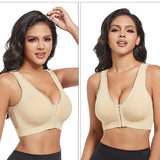 Women's Plus Size Front Buckle Solid Hollow Breathable Wireless Sports Bra