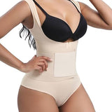 Women Low Back Tummy Control Thong Bodysuit Shapewear with Reinforced belt