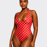 Polka Dot Halter Corset One-Piece Swimsuit