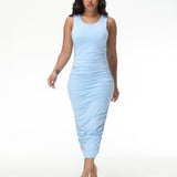Sexy Ruched Sleeveless Basic Bodycon Maxi Dress