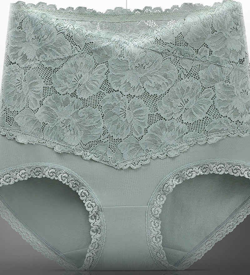 Women's V-shaped High Waist Floral Lace Briefs Sexy Tummy Control Soft Panties