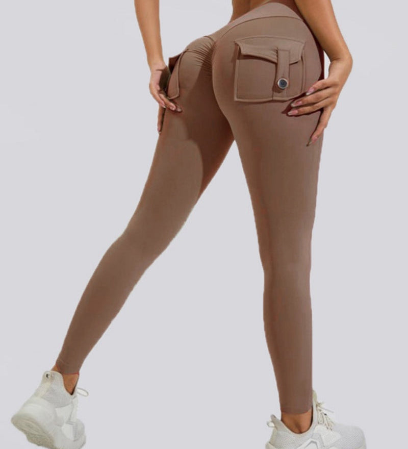Peach Hip Fitness Leggings with Cargo Pockets
