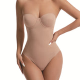 Women's Strapless Built-in Bra X Cross Tummy Control Bodysuit