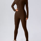 Zip Up Long Sleeve Fleece Skinny Jumpsuit Winter Thermal One-piece Fitness Bodysuit