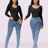 Sorelyne® Women's Long Sleeve V Neck Seamless Bodysuits Tummy Control Thong Shapewear