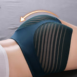 Women's Sexy Seamless Hollow Stripe Mesh Underwear Mid Waist Thong Shaping Briefs