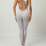 Women's Beautiful Back Sleeveless Elastic Tights Jumpsuit