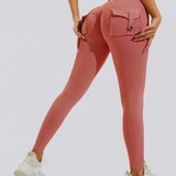 Peach Hip Fitness Leggings with Cargo Pockets