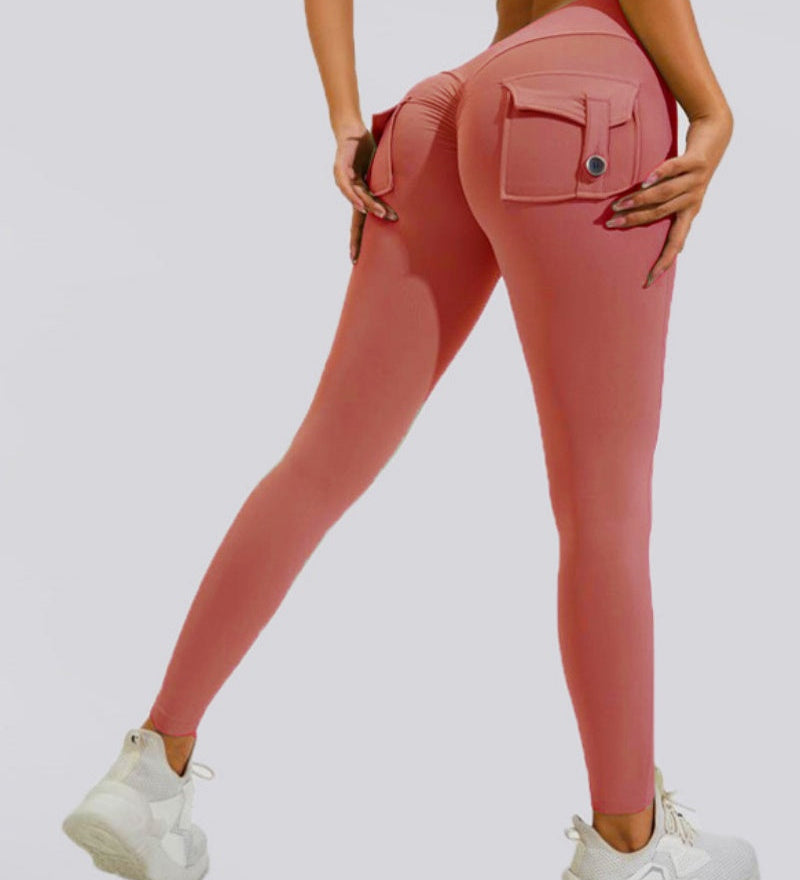 Peach Hip Fitness Leggings with Cargo Pockets