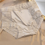 Women's Satin Seamless Ice Silk Mid-waist Briefs Cotton Crotch Butt-Lift Panties