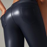 PU leather Pants High Waist Tight Sports Yoga Pants Slim