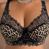 Leopard Print Lace Adjustable Strap Plus Size Support Shapewear Bra