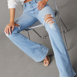 High Waist Ripped Jeans Women Street Style Flared Pants