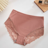 Women's Sexy Semi Sheer Mid-Waist Lace Stitching Breathable Briefs