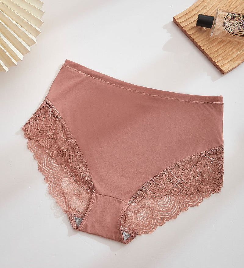 Women's Sexy Semi Sheer Mid-Waist Lace Stitching Breathable Briefs