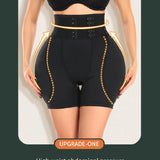 High Waist 9-row Adjustable Buckle Belt Shapewear Shorts With Sponge Pads