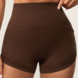 Side Drawstring High Waist Threaded Solid Color Yoga Shorts