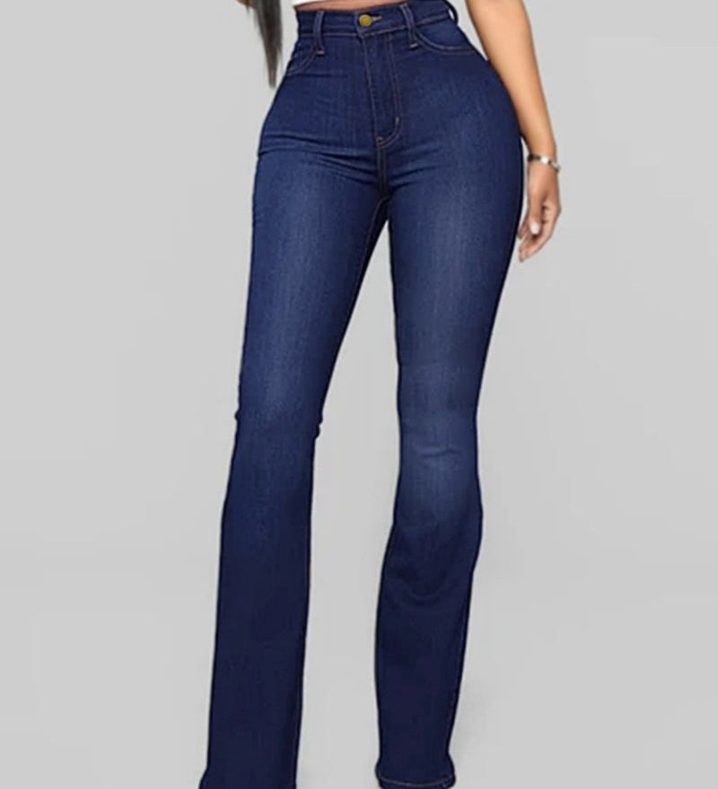 Fashion High Waist Hip Lift Slim Washed Flared Jeans