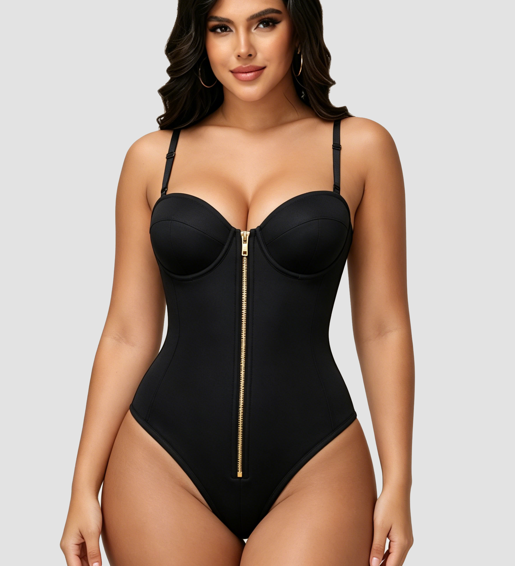 Hourglass Front Zipper Bodysuit with Lace-Up Back