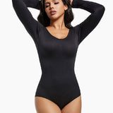 Seamless Crew Neck Long Sleeve Corset Bodysuit Tops Stretch Triangle Jumpsuit